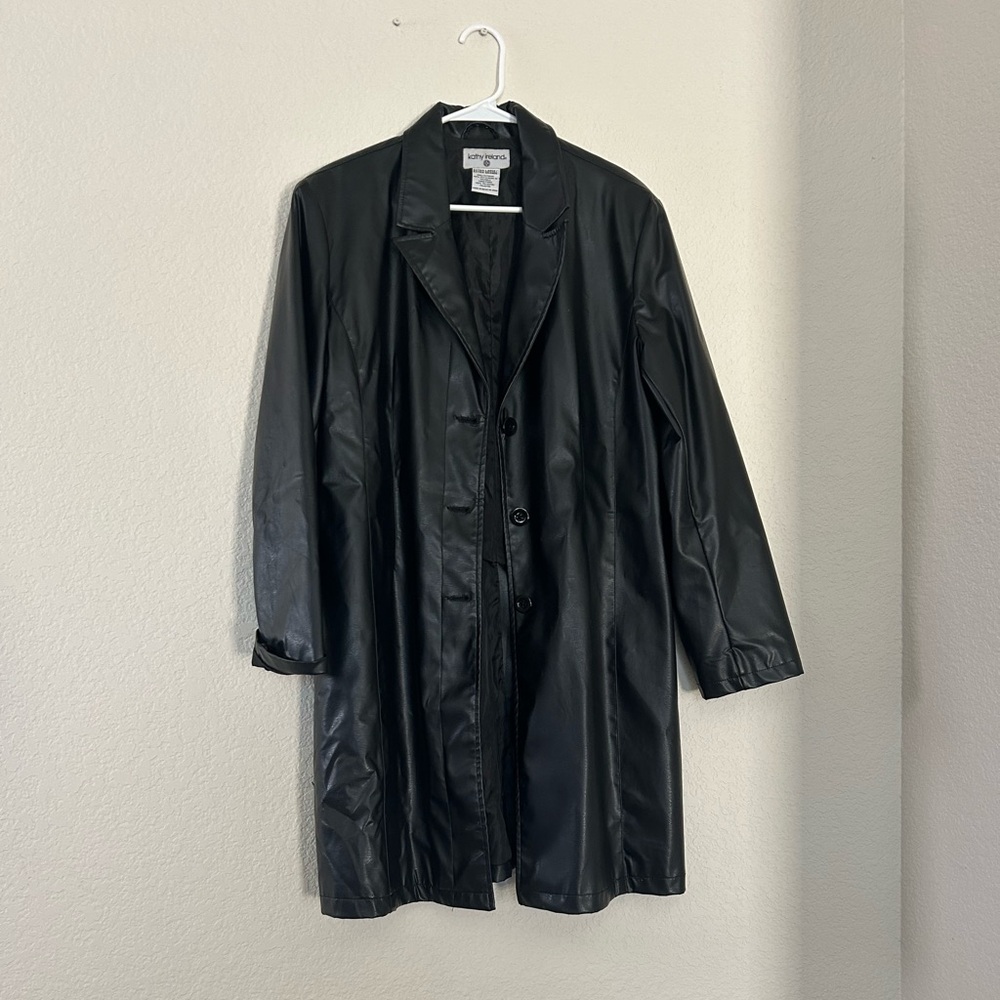 Black oversize leather coat